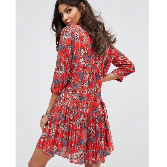 ba&sh Boho Babydoll Floral Smocked Dress Sz 1 Flowy Neiman Marcus Luxury Red NWT - Picture 1 of 16